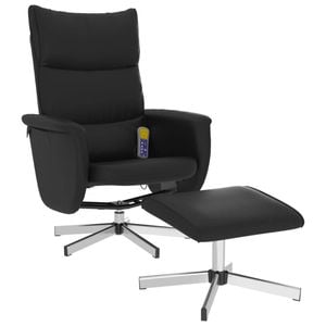 vidaXL Massage Recliner Chair with Footstool Single Sofa Black Faux Leather