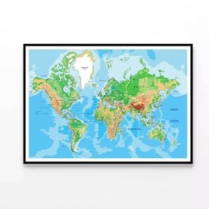 Highly Detailed Physical World Map  Print 100% Australian Made 120x90cm  (Poster)