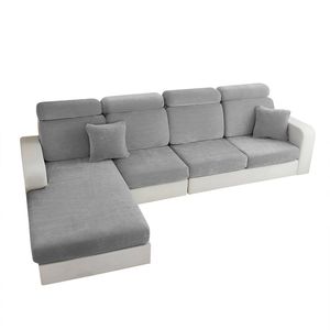 Anyseat Sofa Cover Dark Gray L-shape Polyester Chenille Thick Stretchable Cushion For Living Room Enlarge Size Small