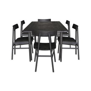 Claire 7pc Dining Set Table 180cm Solid Oak Wood Timber Seat Chair - Black
