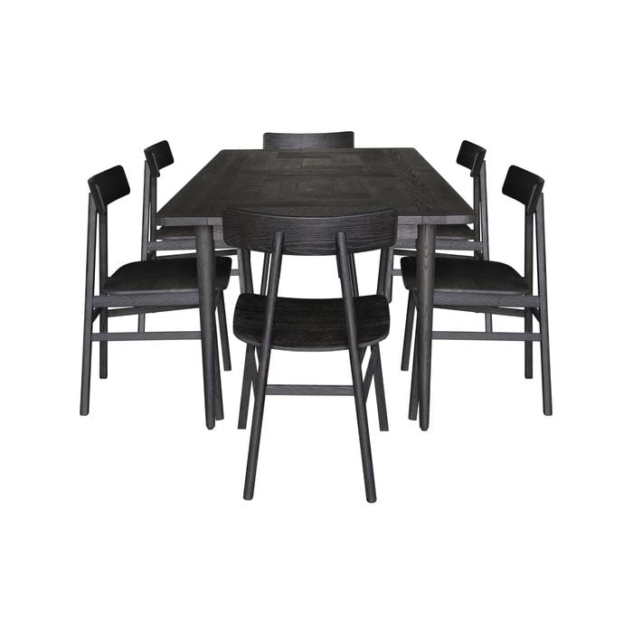 Claire 7pc Dining Set Table 180cm Solid Oak Wood Timber Seat Chair - Black