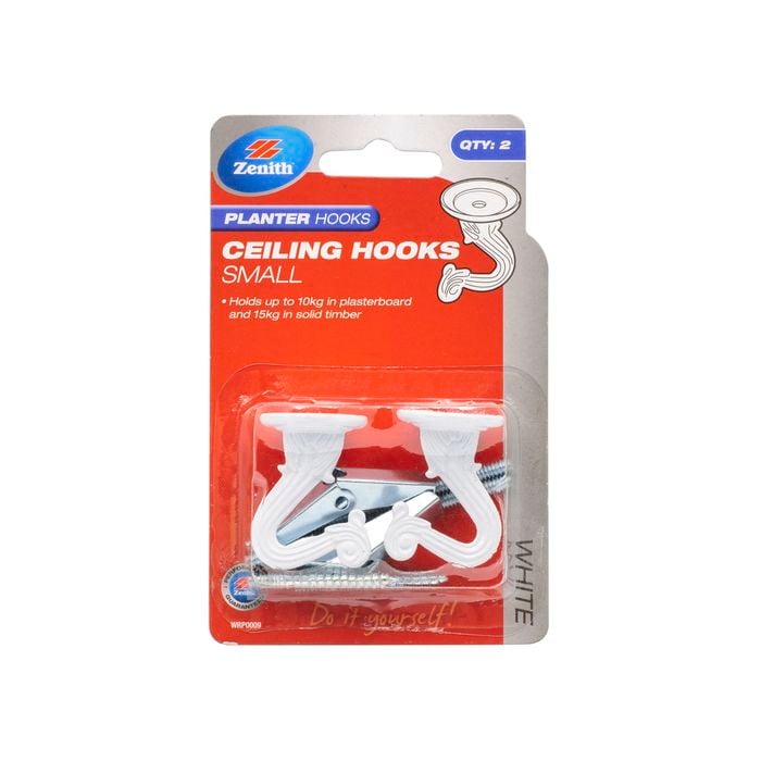 Zenith 10 / 15kg White Small Ceiling Hook - 2 Pack