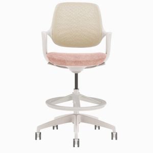 Desky Evoque Low Back Office Chair - White And Peach With Drafting Kit