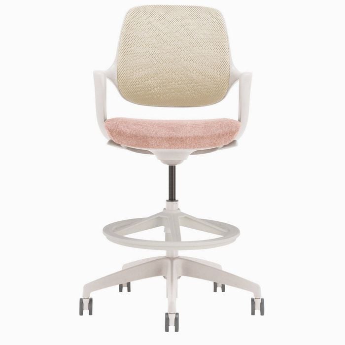 Desky Evoque Low Back Office Chair - White And Peach With Drafting Kit