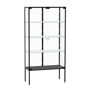Stacked 4-Tier Double Doors Glass Display Cabinet Black