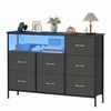 Advwin Chest Of 7 Drawers  With Open Shelf Storage Charging Station & Led Lights Black