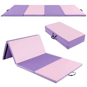 Costway Gymnastics Mat 4-Panel Folding Floor Exercise Yoga Tumbling Mat w/Carry Strap