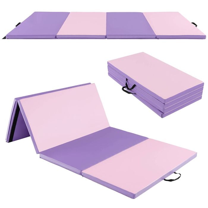 Costway Gymnastics Mat 4-Panel Folding Floor Exercise Yoga Tumbling Mat w/Carry Strap