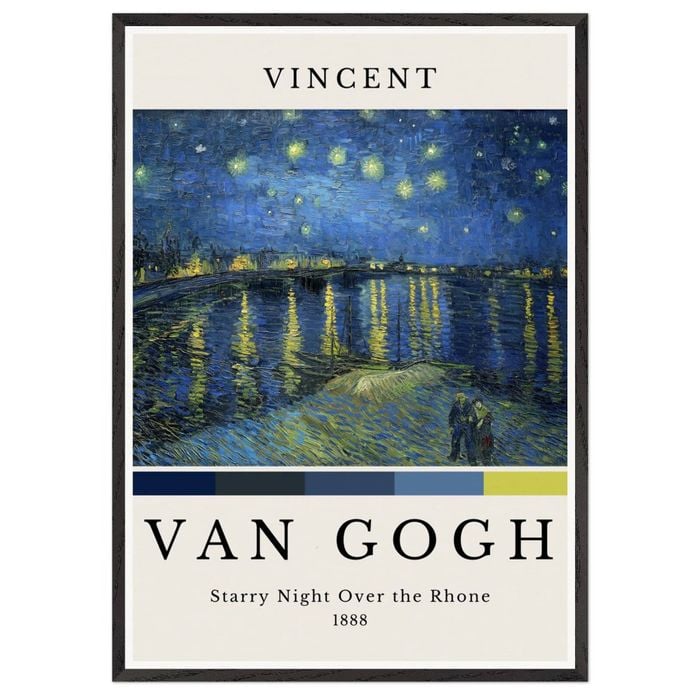 Galrie Vincent van Gogh Starry Night Over the Rhone -Iconic Post-Impressionist Art Print, Black Frame, A3 30x 42cm (12 x 16inch)