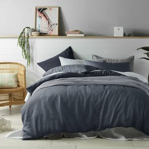 Vintage Design Homewares 100% Linen Graphite Quilt Cover Set Super King