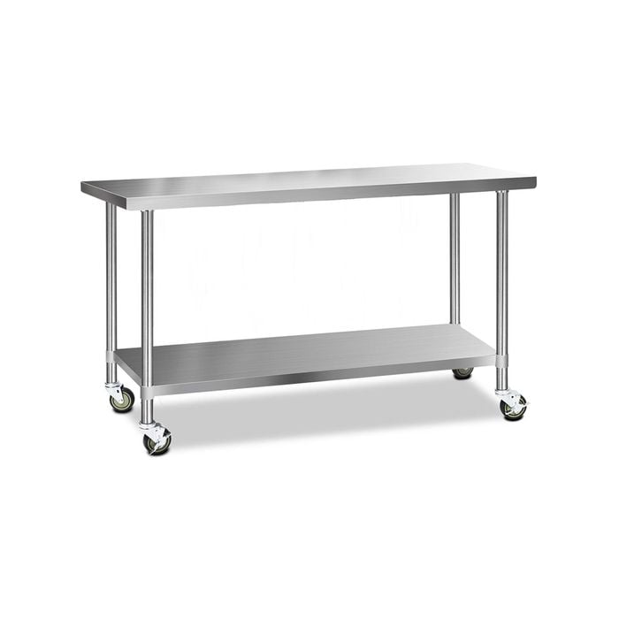 Cefito 1829x610mm Commercial Stainless Steel Kitchen Bench w/ Wheels