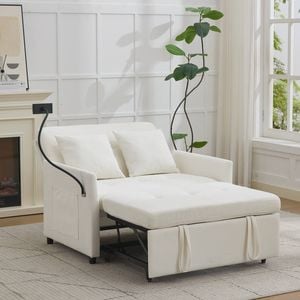 Homfurn Chenille Sleeper Loveseat with Phone Holder, 3 in 1 Convertible Sofa Bed with Side Pockets