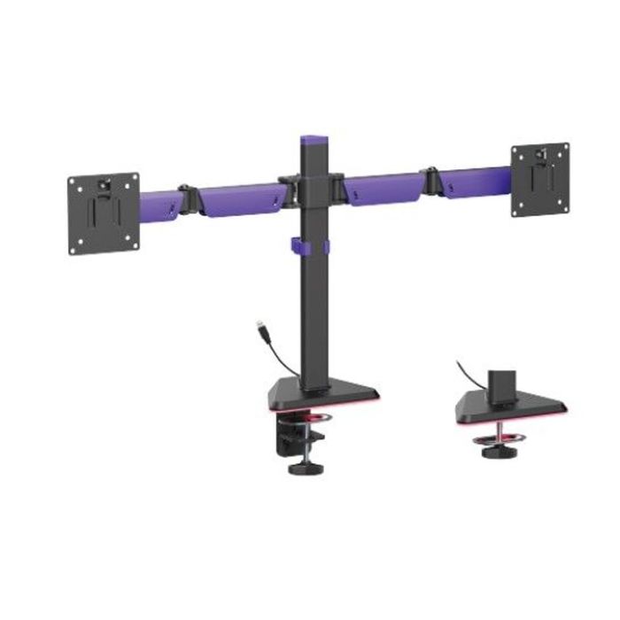 Brateck LDT89-C024L Matte Black Amethyst Articulating RGB Lighting Gaming Dual Monitor Arm, Fit Screen Size: 17'-32' (LS)