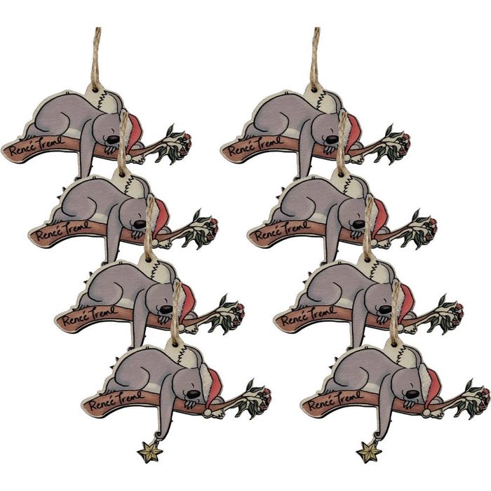 8PK Urban Renee Treml Koalas Hanging Decoration 8cm Grey Assorted