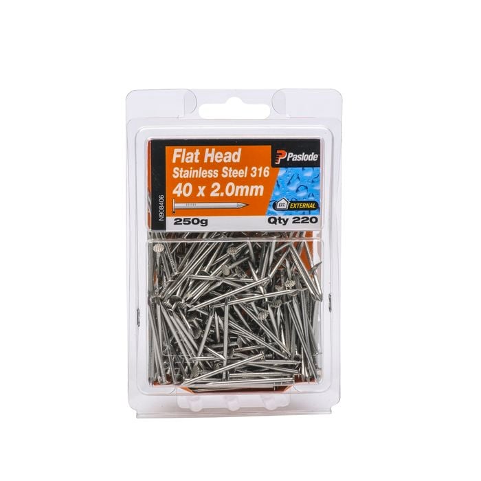 Paslode 40 x 2.0mm 250g Stainless Steel Flat Head Nails - 220 Pack