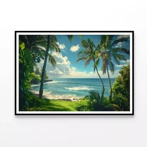 Beach with Palm Trees under Sky  Print 100% Australian Made 120x90cm  (Poster)