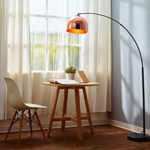 Teamson Home Arquer Arc Metal Floor Lamp with Bell Shade, Rose Gold