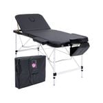 Forever Beauty Black Portable Beauty Massage Table Bed Therapy Waxing 3 Fold 70cm Aluminium