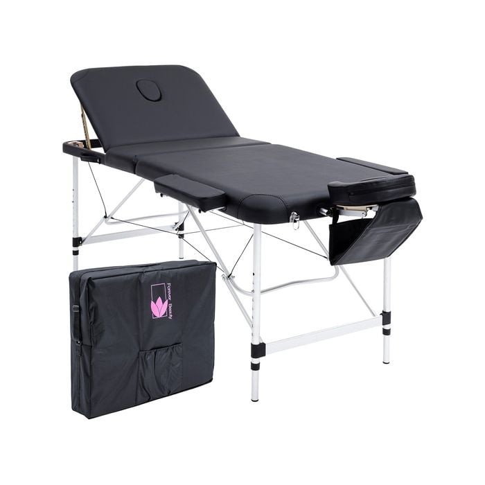 Forever Beauty Black Portable Beauty Massage Table Bed Therapy Waxing 3 Fold 70cm Aluminium