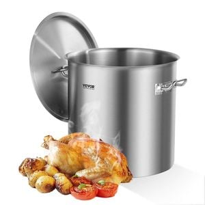 VEVOR Stockpot Silver 53 Quart Large Cooking Pots Stainless Steel with Basket for Home
