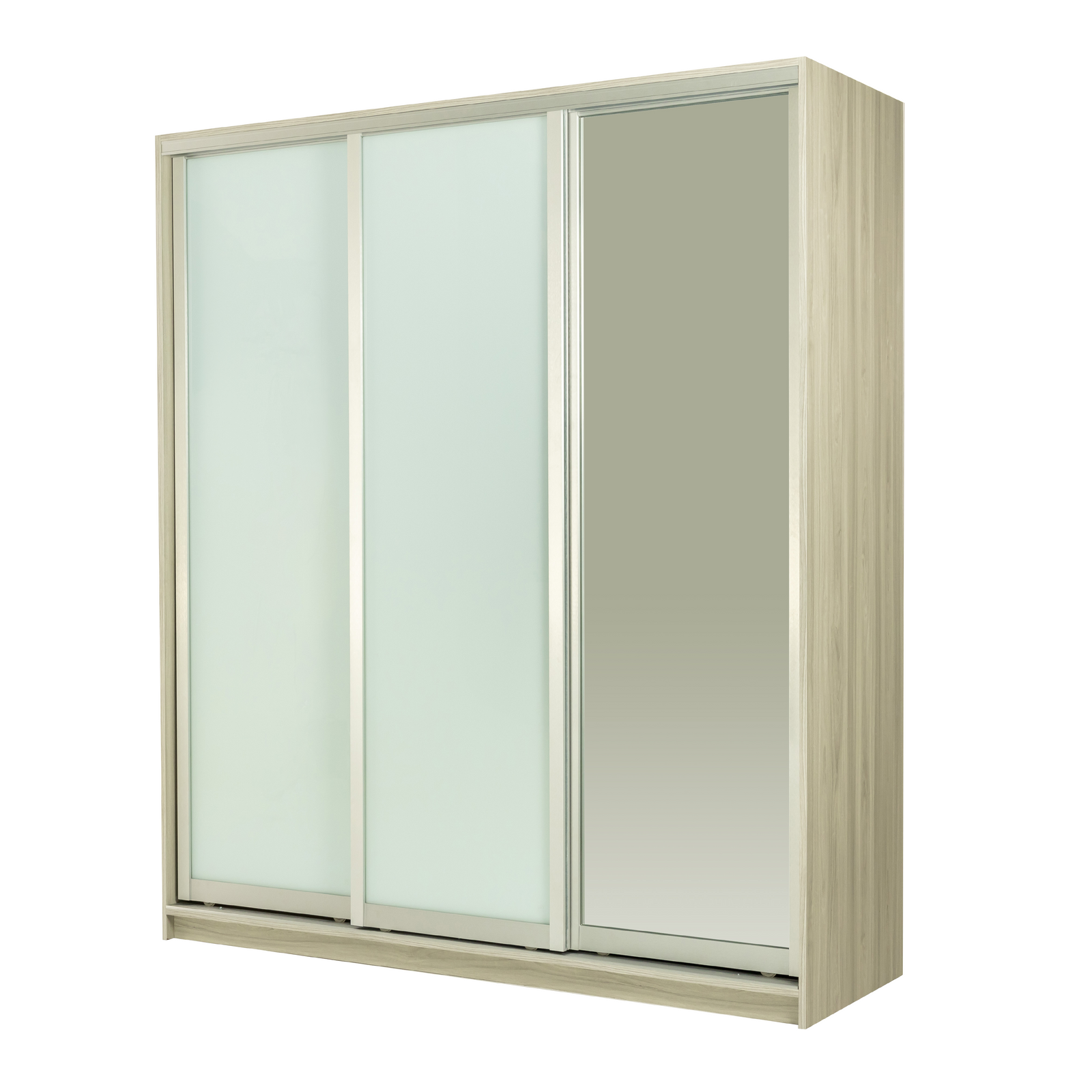 Bedford 1717mm Light Ash 3 Door Sliding Robe Bundle with 2 White Glass and 1 Mirror Glass Doors product image