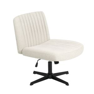 Ufurniture Armless Office Desk Chair with Wide Seat Adjustable Height Swivel Cross Legged Chair Beige