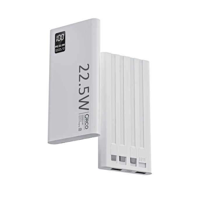 Veloreo Portable Charger 10,000mAh 22.5W Power Bank Fast Charge 16 15 14 Type C Lightning White