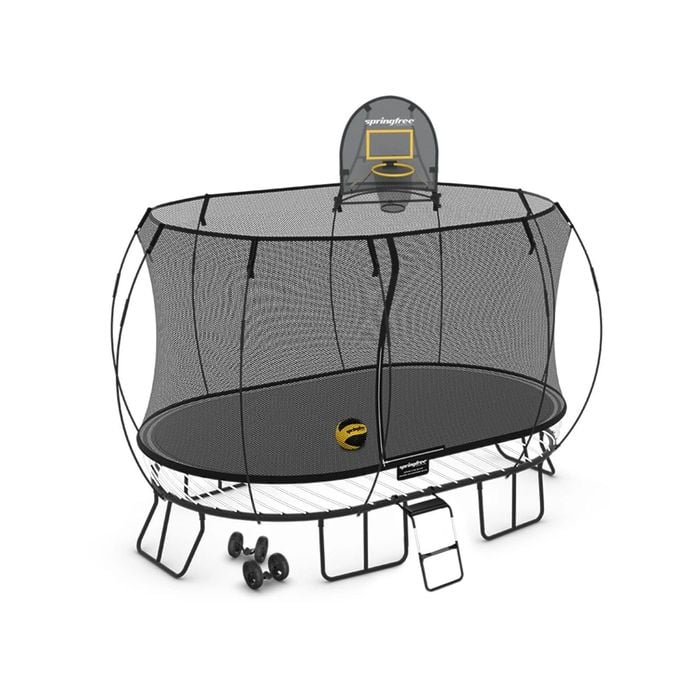 Springfree Large Oval Trampoline 2.4m x 4m - Moving Accessory Bundle Basketball Hoop, Ladder and Wheels