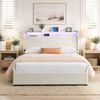 HOMFURN Double Size Upholstered Bed with 4 Storage Drawers, USB Socket and Led Lights, Storage Bedhead