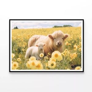 Cows with Field Of Flowers  Print 100% Australian Made 120x90cm  (Poster)