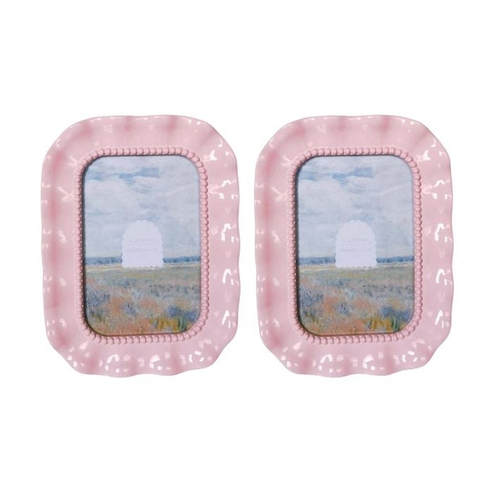 2x Urban Products Isla Pink Decorative Photo Frame Beaded Edge 4x6inch