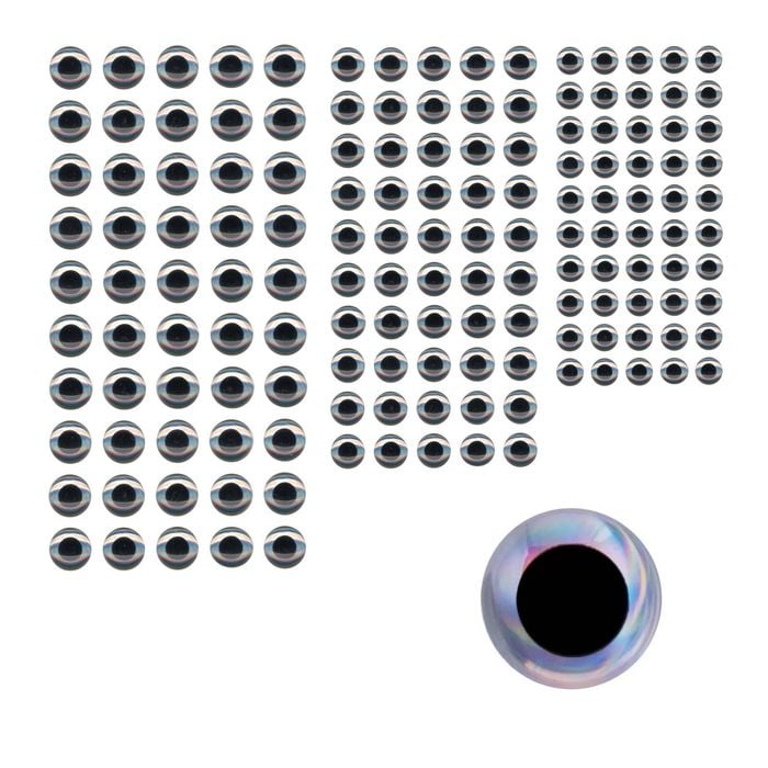Artizan Molded Lure Eyes, 3.5, 5, 6.5mmd, Silver/black, Qty 150