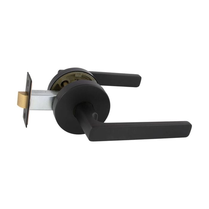 Schlage Matte Black Medio Plus Series Rivera Passage Lever Set with QuickFix