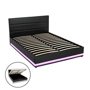 Artiss Bed Frame Double Size LED Gas Lift Black LUMI