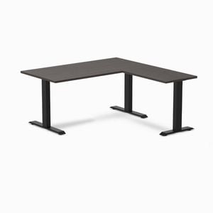 Desky Fixed Height Burnished Wood Melamine L-shape Office Desk 1500x1550mm Matte Black Frame
