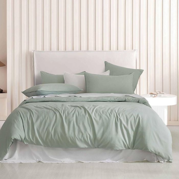 Cleverpolly Vintage Washed Microfibre Quilt Cover Set - Sage - Single