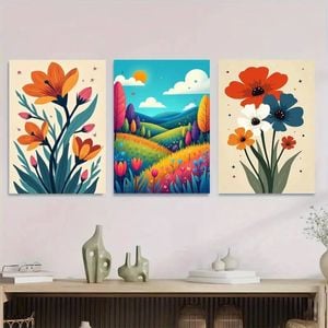3pcs Colourful Floral Vibrant Modern Print 100% Australian Made 3 x 40x60cm (Metal Print)