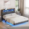 Oikiture Bed Frame Double Size With LED Storage Headboard & Charging Station