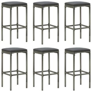 vidaXL Bar Stools with Cushions 6 pcs Grey Poly Rattan