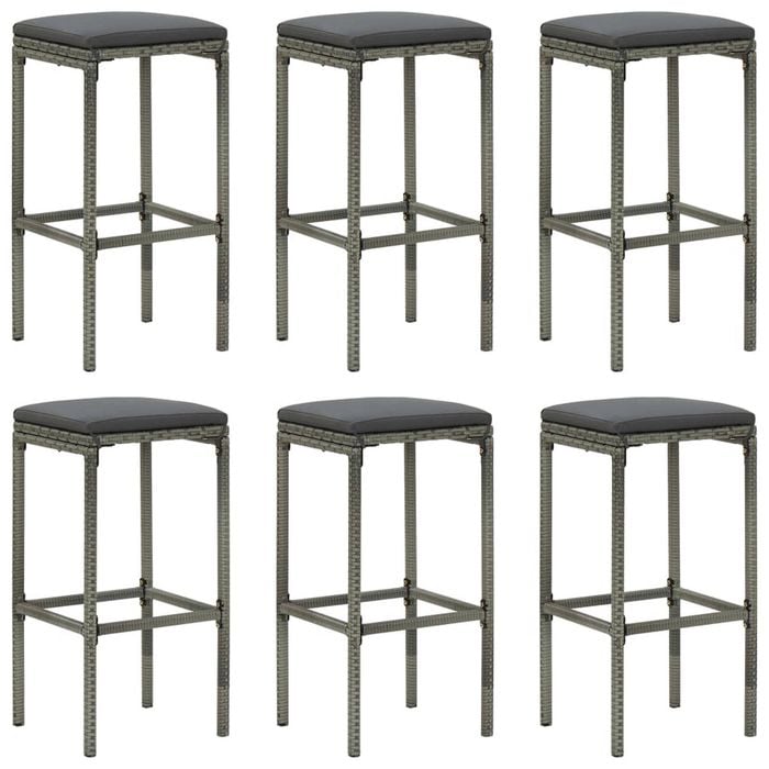 vidaXL Bar Stools with Cushions 6 pcs Grey Poly Rattan