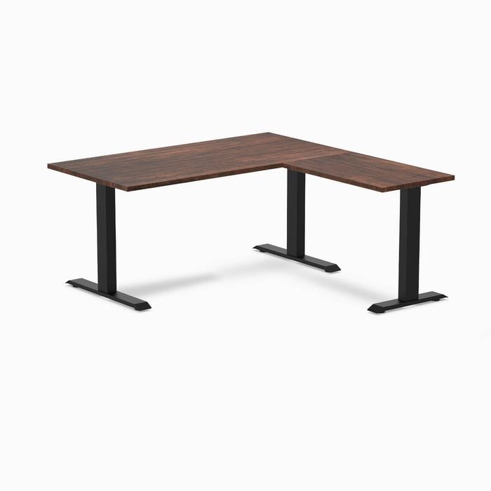 Desky Fixed Height American Rustic Pine Softwood L-Shape Office Desk 1500x1550mm Matte Black Frame