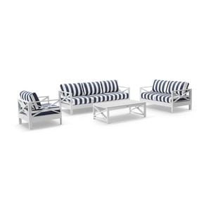 Kansas 3+2+1 Seater Lounge Set Coffee Table White & Navy Stripe Cushions