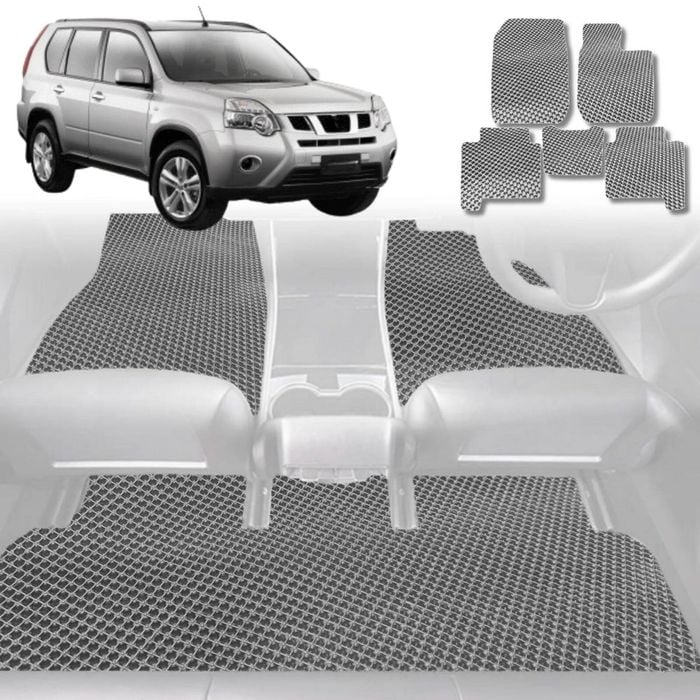 6D Diamond Car Floor Mats for Nissan X-TRAIL 2007-2014-Full Set-Grey-Outback GT