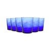 Meknes 215ml Glass Tumblers - Hand-Blown Moroccan Recycled Whisky Water Drinking Glasses - Blue Glass - Set of 6