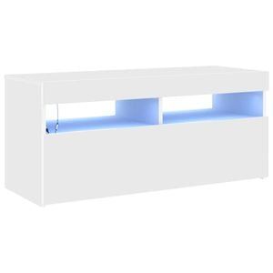 vidaXL TV Cabinet with LED Lights White 90x35x40 cm Hifi Storage Stand Rack