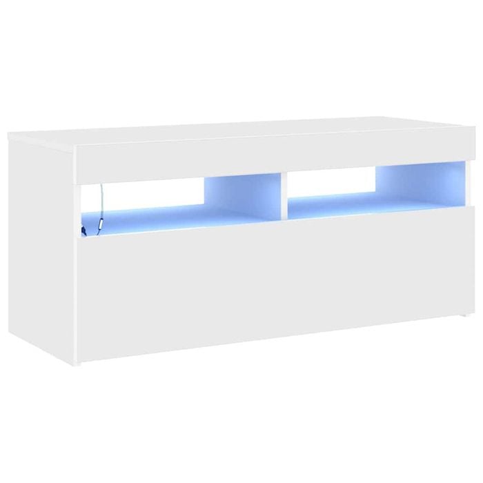 vidaXL TV Cabinet with LED Lights White 90x35x40 cm Hifi Storage Stand Rack