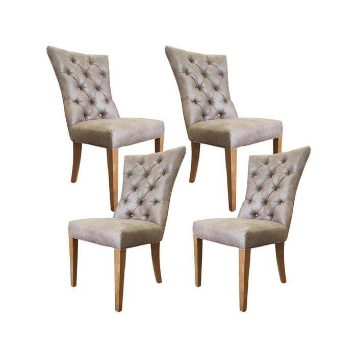 Holly Set of 4 Dining Chair PU Leather Solid Rubber Wood Frame - Coffee