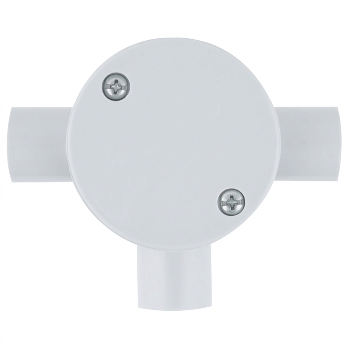 DETA 20mm Grey PVC Conduit 3 Way Round Junction Box - Single Pack