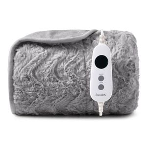 Dreamaker Felix 500gsm Faux Fur Washable Electric Heated Throw Blanket Silver 130x160cm | Overheat Protection, 9 Heat Settings