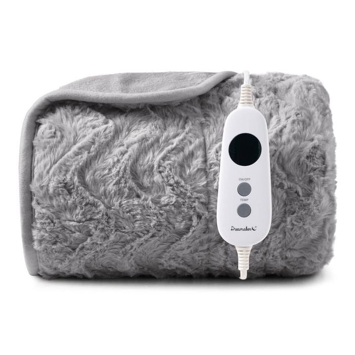 Dreamaker Felix 500gsm Faux Fur Washable Electric Heated Throw Blanket Silver 130x160cm | Overheat Protection, 9 Heat Settings